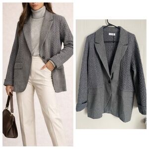 Naadam Gray Cable Knit Blazer L Quiet Luxury Dark Academia Minimal